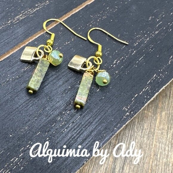 Alquimia Jewelry - Gold Locks and unakite vintage style earrings